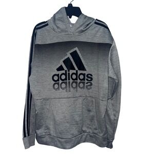 Adidas Boys Large 14/16 Grey Graphic Logo Pullover Hoodie Sweatshirt AA7212P Gym